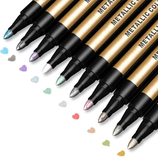 JR.WHITE Metallic Paint Markers, 10 Colors for Rock Painting, Black Paper, Scrapbook, Photo Album, DIY Arts & Crafts, Glass, Wood, Card Making