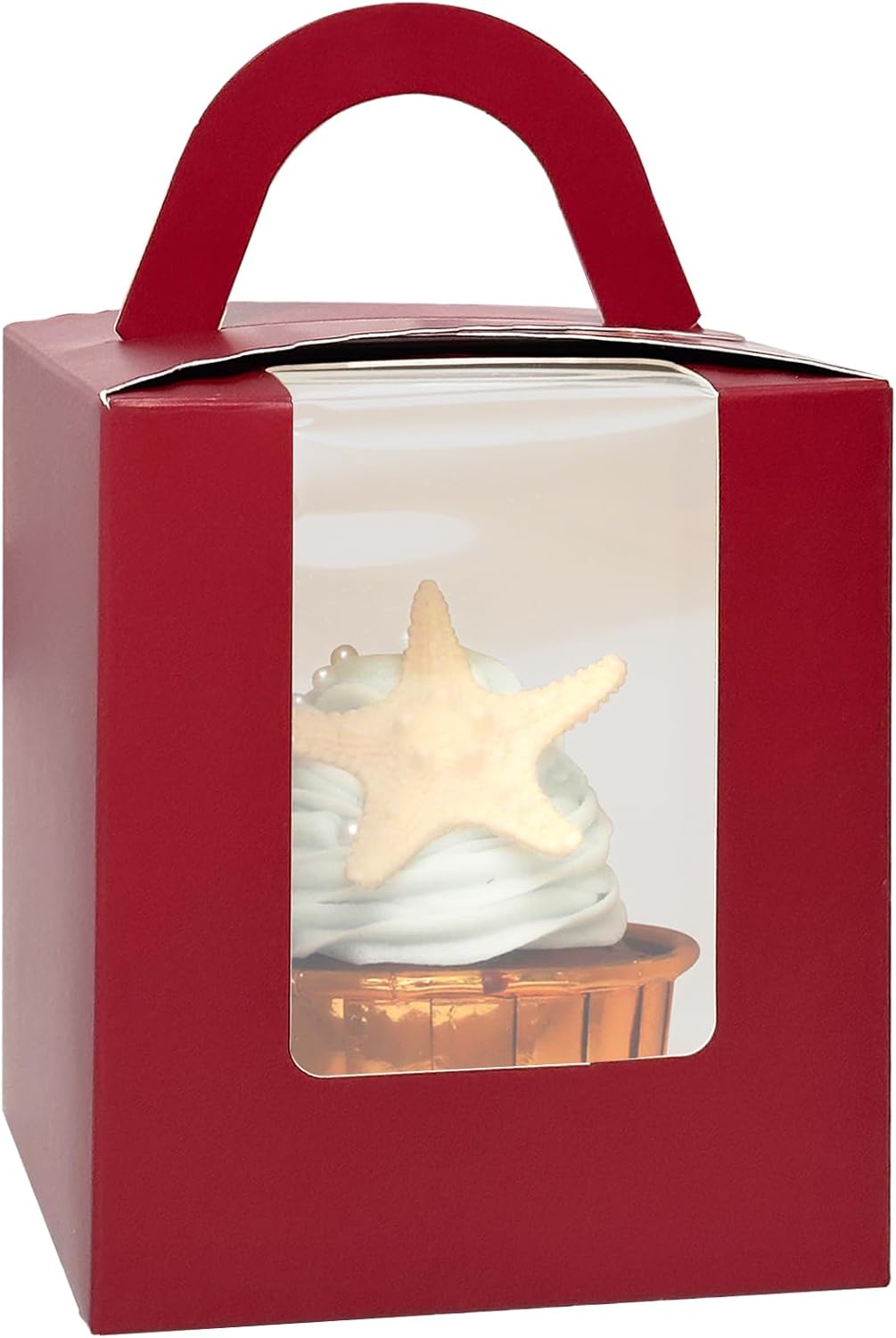 qiqee Wine Cupcake Boxes Individual Cupcake Holders Disposable 50pcs Single Cupcake Boxes with Window 3.7" 3.7"*4.5" Cupcake Containers
