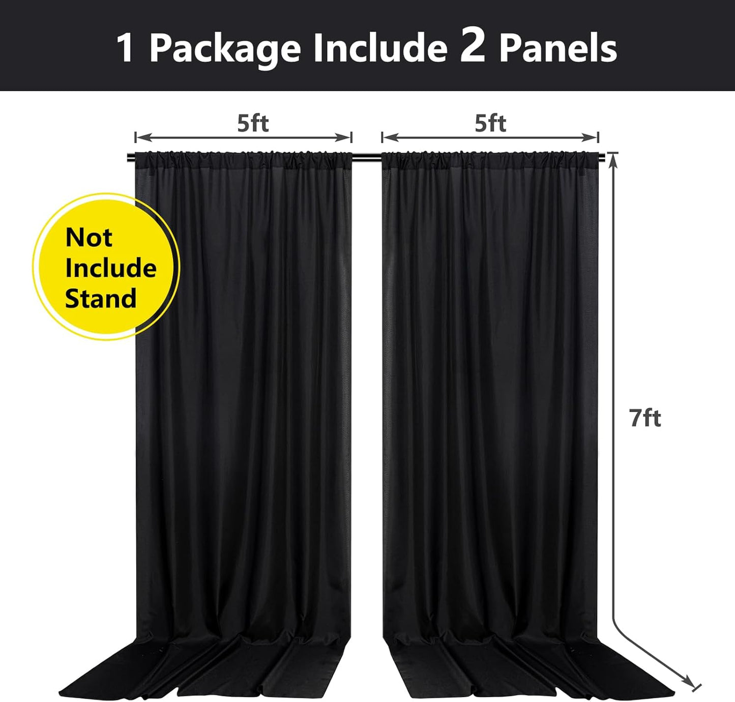 MYSKY HOME Black Backdrop Curtains - Party Background Drapes Panels Fabric, 5ft x 7ft, 2 Panels