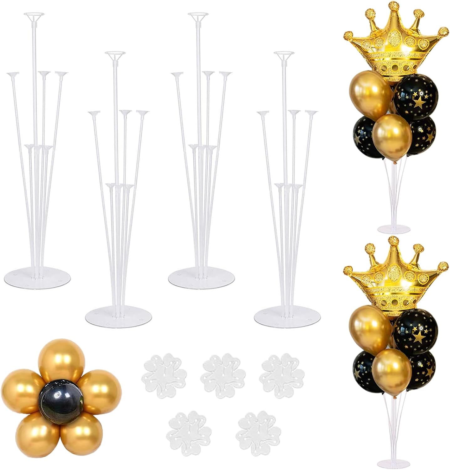4 Sets of Table Balloon Stand Kit, 1 Roll of Glue and 5 Flower Clips for Birthday, Celebration and Party Decorations