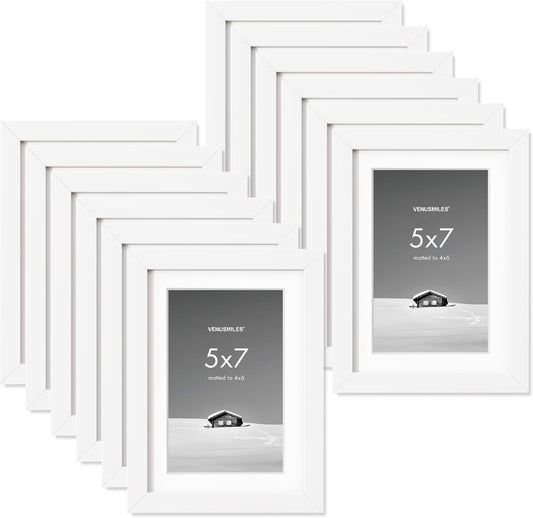 5x7 inch Picture Frame, 5x7 Photo Frames with 4x6 Removable Mat - High Definition Plexiglass - Vertical and Horizontal Display - Wall Hanging Frame - White, 12 Pack