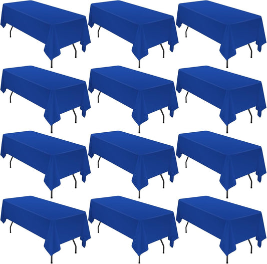 12 Pack Polyester Tablecloth 60 x 126 Inch Royal Blue Tablecloth for 8 Ft Rectangle Tables,Washable Fabric Table Covers Polyester Table Clothes for Wedding Parties Banque