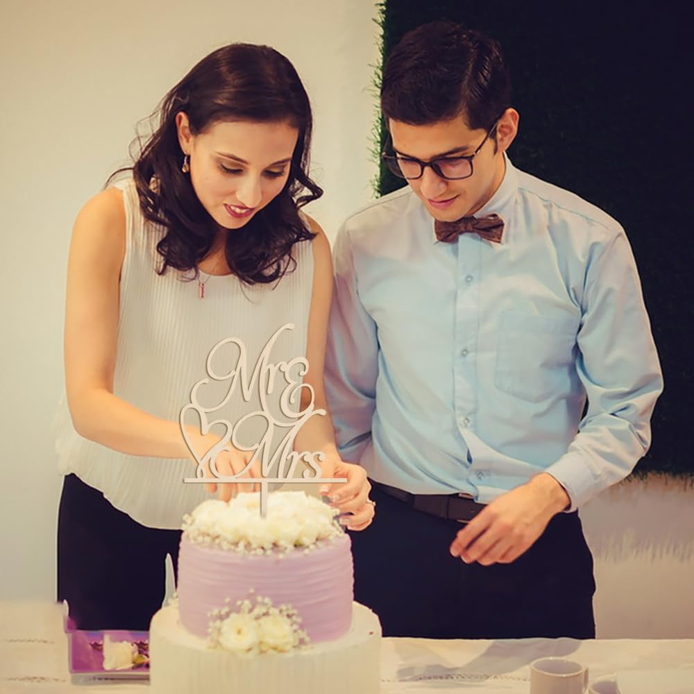 wood Mr and Mrs Cake Topper,Bride and Groom Sign Wedding/Engagement/Anniversary Cake Toppers Decoration