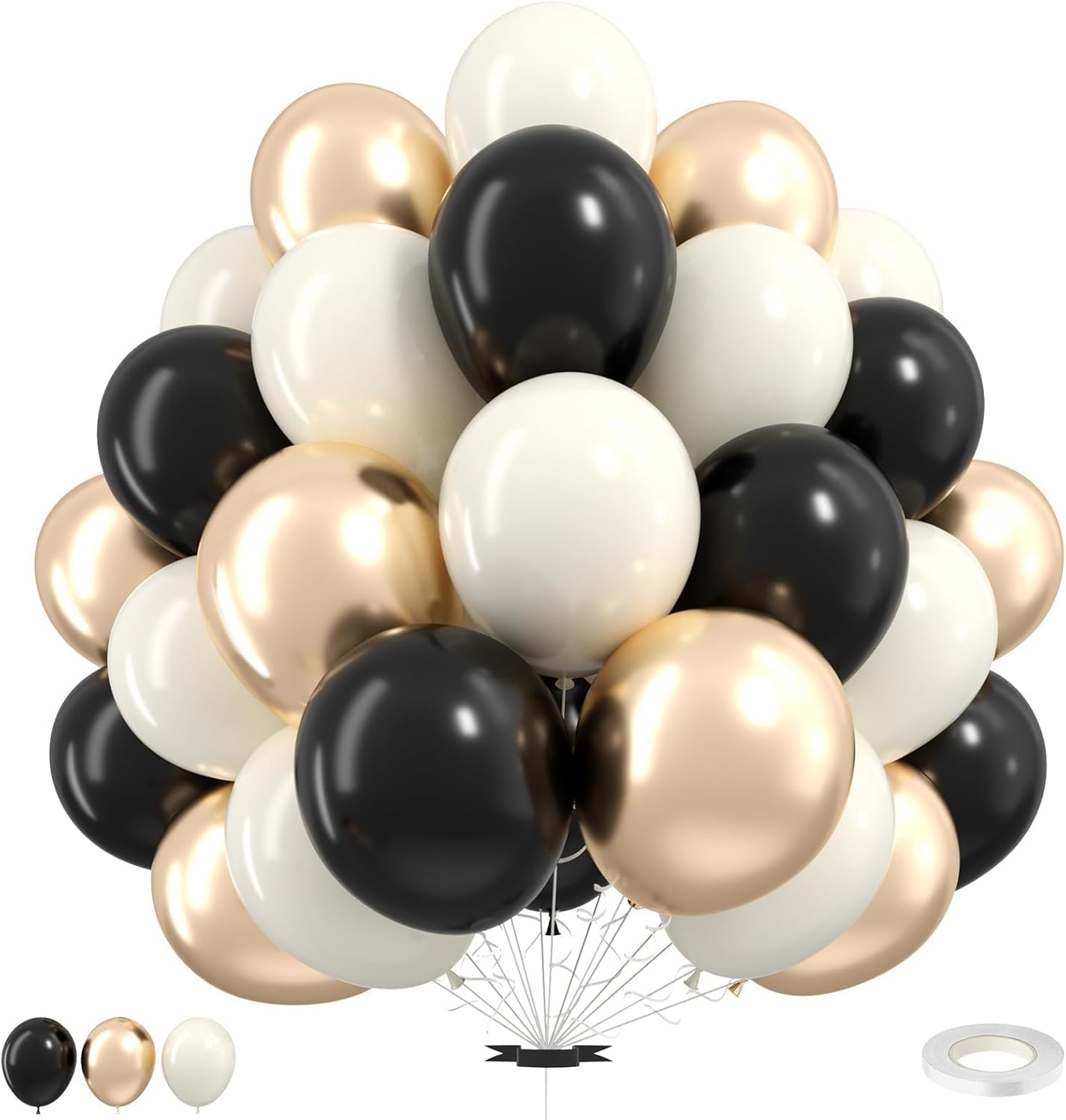 White Sand Black Balloons Set,12Inch Black Cream White Balloons for Wedding Bridal Shower Bachelorette Anniversary Birthday Party Decorations