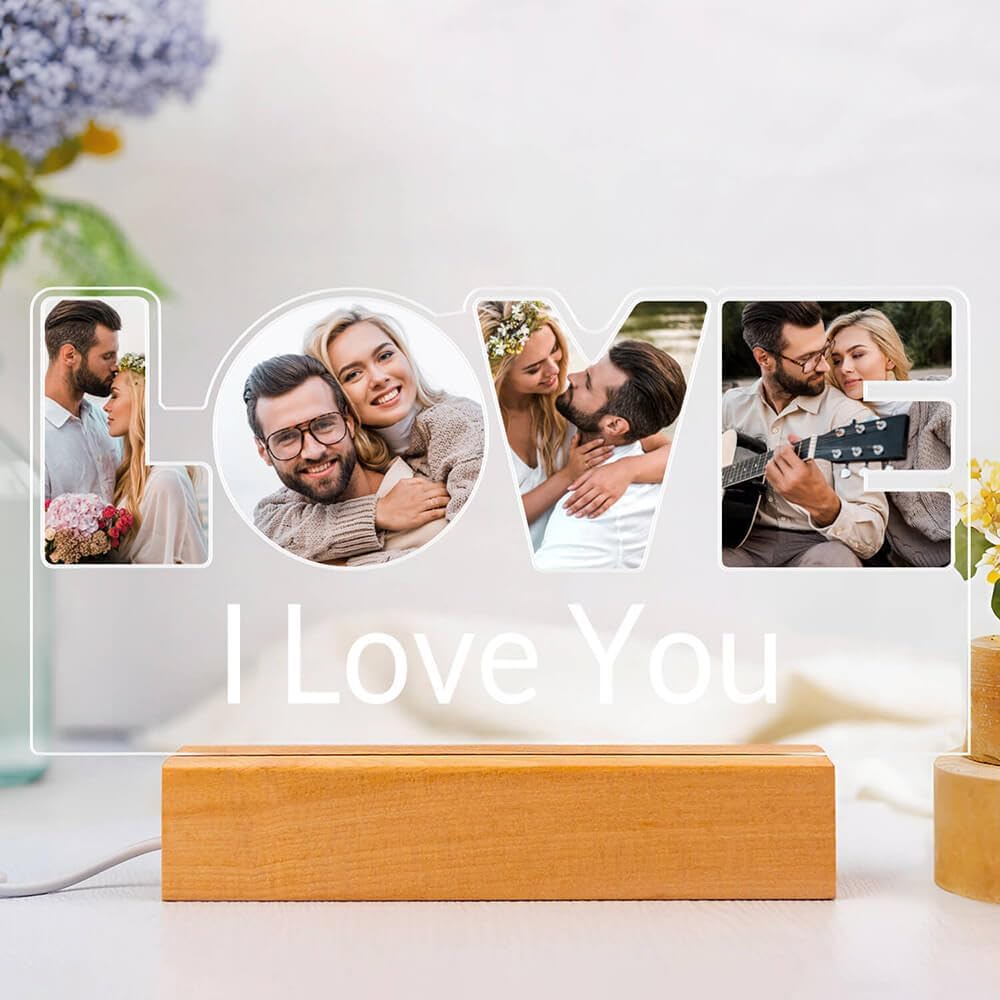 Personalized Anniversary Couple Gifts for Women Men, Custom Picture Frames with Photo, Customized Photo Frame with Night Light, Personalized Birthday Gifts for Her Him Girlfriend Boyfriend
