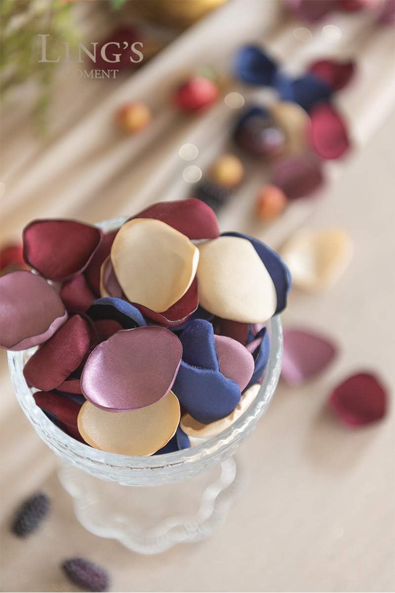 Ling's Moment Rose Petals, Silk Flower Petals for Wedding/Aisle/Flower Girl Baskets/Table Centerpiece Décor,etc.Burgundy Navy Gold 400pcs