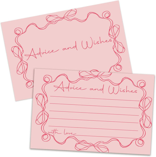 Pink bow Advice and Wishes Cards, Double-sided Blank Cards Suitable for Wedding Reception, Bridal Showers, Mr and Mrs, Baby Shower, Graduation, Pack of 25-05