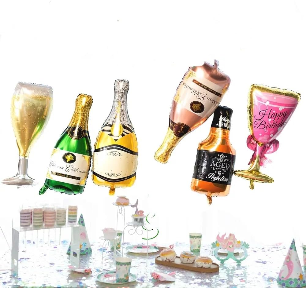 Collect Present Champagne and Wine Bottle Balloons – 12 Foil Balloons – Birthday, Bachelorette and Engagement Party Decorations