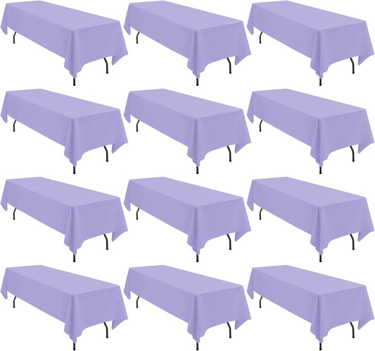 12 Pack 60 x 102 Inch Rectangle Tablecloth Lavender Polyester Tablecloth for 6 Feet Rectangle Tables,Washable Fabric Table Cloth for Wedding Dining Table Buffet Parties Camping