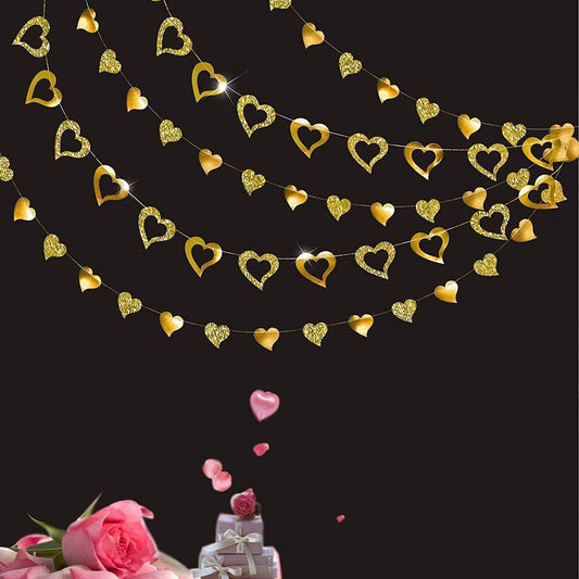 Cheerland Gold Heart Garland Romantic Decorations Paper Streamers Hanging for Mother’s Day Best Mom Tea Brunch Engagement Wedding Anniversary Bridal Shower Valentine Birthday Party Supplies 4pcs