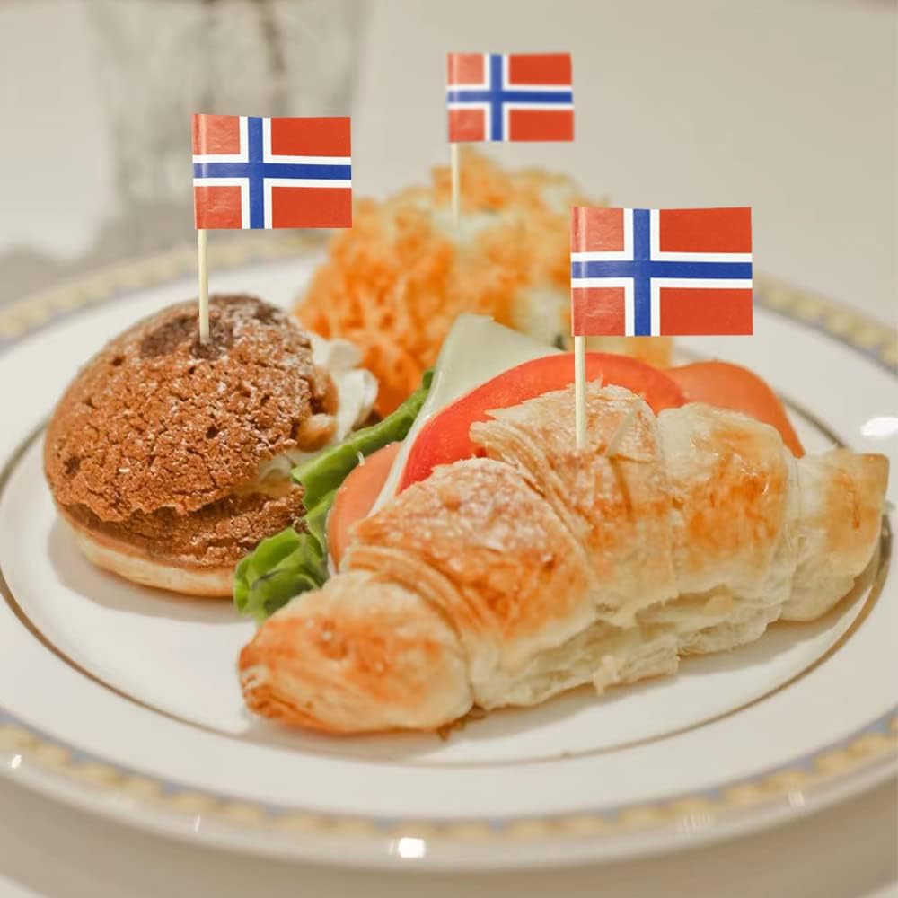 Norway Flag Norwegian Flag, Small Mini Norway Toothpick Flags for Food, Cupcakes, Cocktails, Appetizers, Bar Party Decorations
