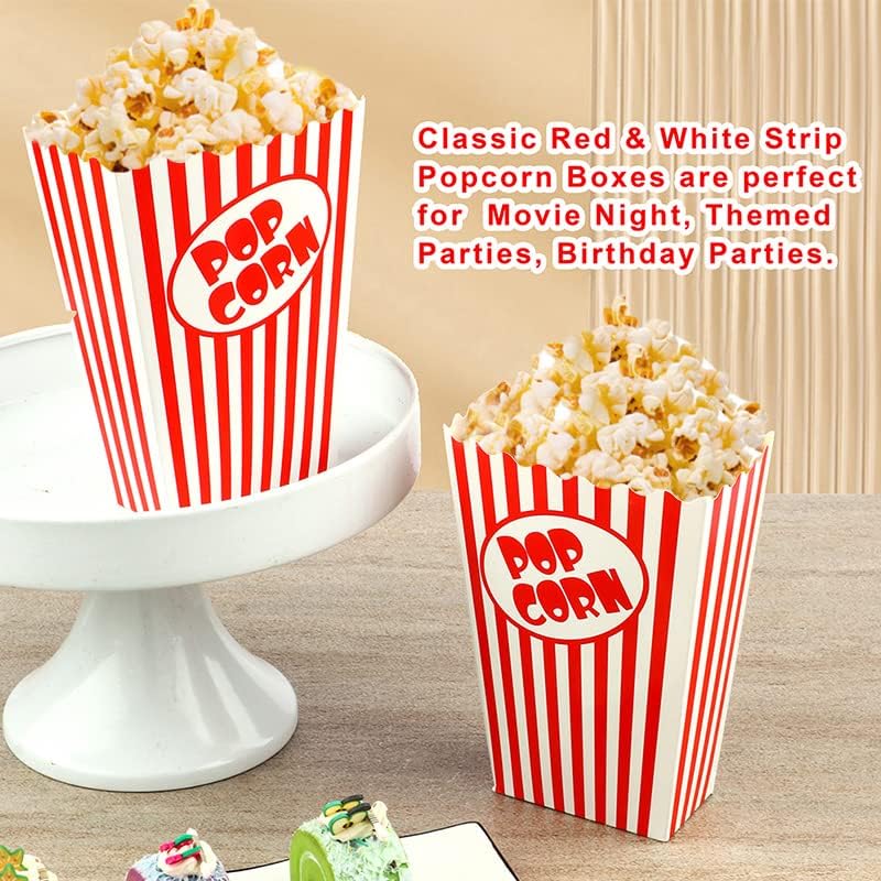 100 Pcs Small Popcorn Boxes for Party 5.5 Inches Tall Red & White Striped Popcorn Bags Mini Popcorn Buckets & Popcorn Bowl for Movie Theater, Home, Carnival Decorations (100)