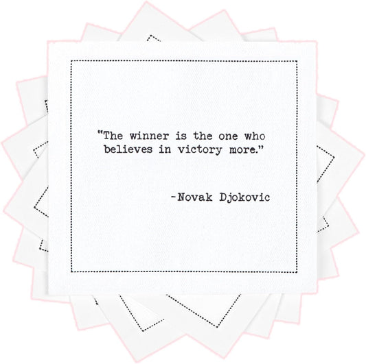 Five Star Napkins White Cocktail Napkins – 50 Luxury Cotton Disposable Cocktail Party Napkins with Quotes – 4.5" x 4.5" for Home Bars, Game Nights, Beverages, Birthdays, Weddings & Holidays