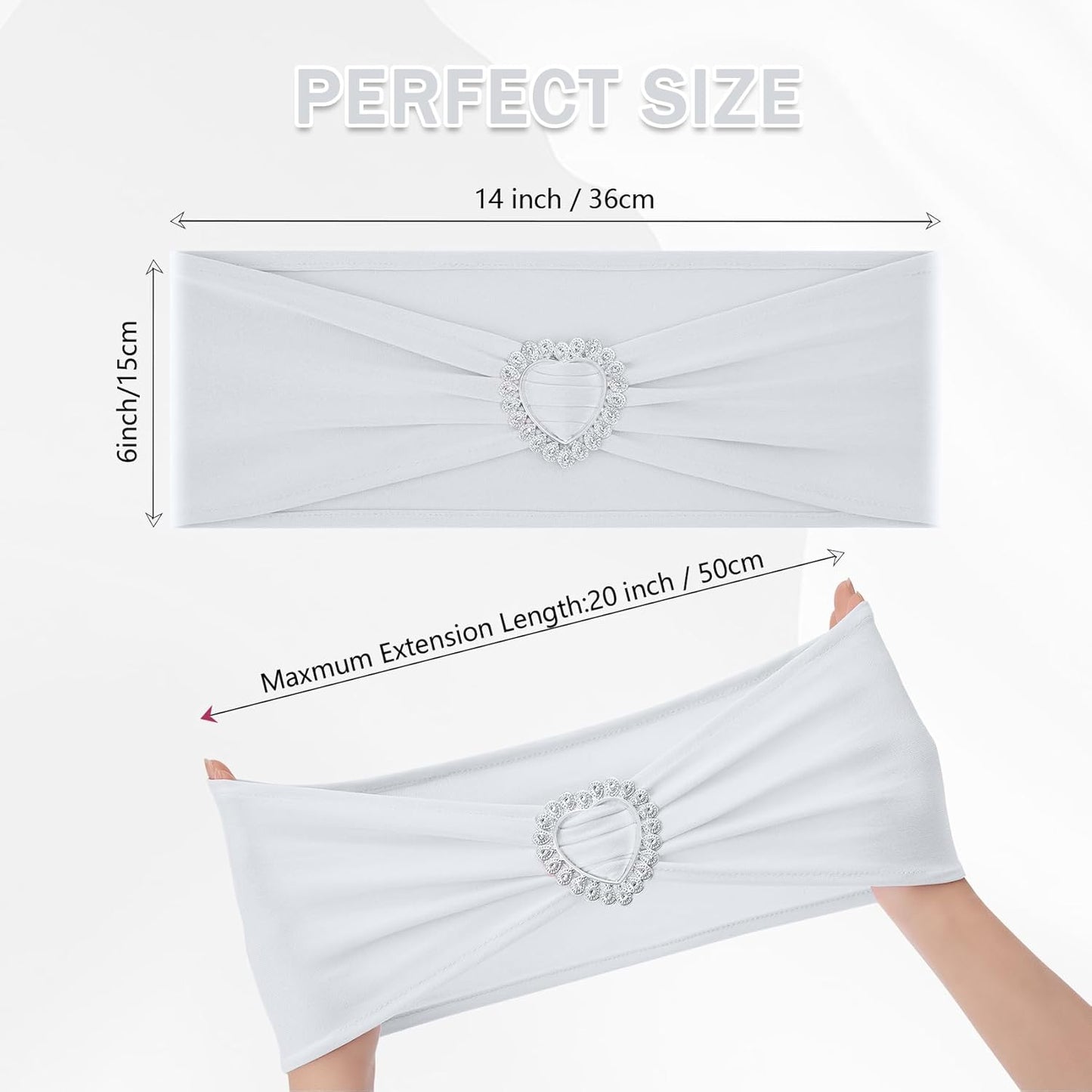 Howhic Pack of 60 Spandex Chair Sashes Bows Stretch Chair Cover Band with Buckle Slider Universal Elastic Chair Ties for Wedding Banquet Party Event Decoration (White)