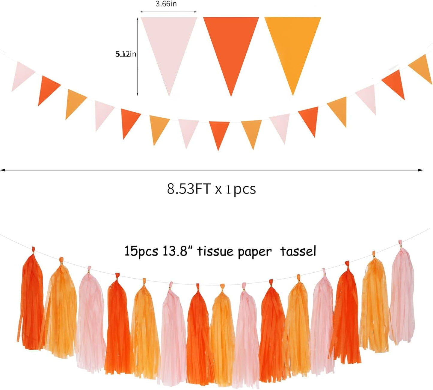 Pink-Orange Groovy Party-Decorations Pom-Poms Streamers - 23pcs Fall Autumn Thanksgiving Harvest Tissue Tassel Garland Banner,Birthday Baby Bridal Shower Engagement Wedding Decor Lasting Surprise