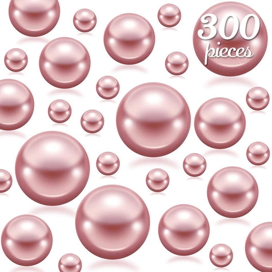 300Pcs Rose Gold Polished No Hole Faux Pearl Beads for Vase Filling Decorations, Plastic Pearls Vase Fillers, Table Scatters, Wedding Centerpiece, Home Decor, 8/14/20 mm