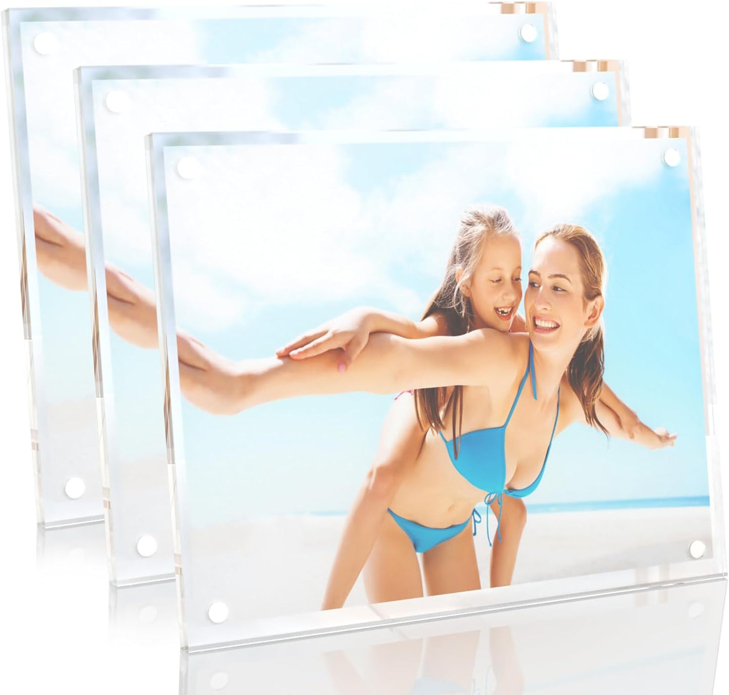 HELPLEX Picture Frames, 3 Pack 8x10 inch Acrylic Picture Frame Clear 8 x 10 Photo Frames Magnetic Picture Frames Ready for Tabletop Display, Effectively Protect Photos from Fading and Yellowing