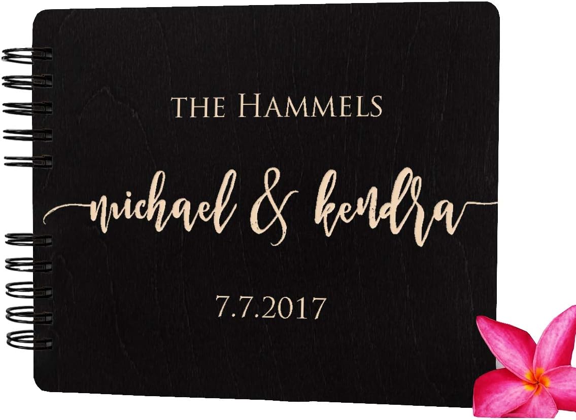 Wooden Wedding Guest Book Custom Made in USA (11"x8.5", Black Stain) Wood Rustic Vintage Personalized 50th Anniversary Bridal Shower Guestbook