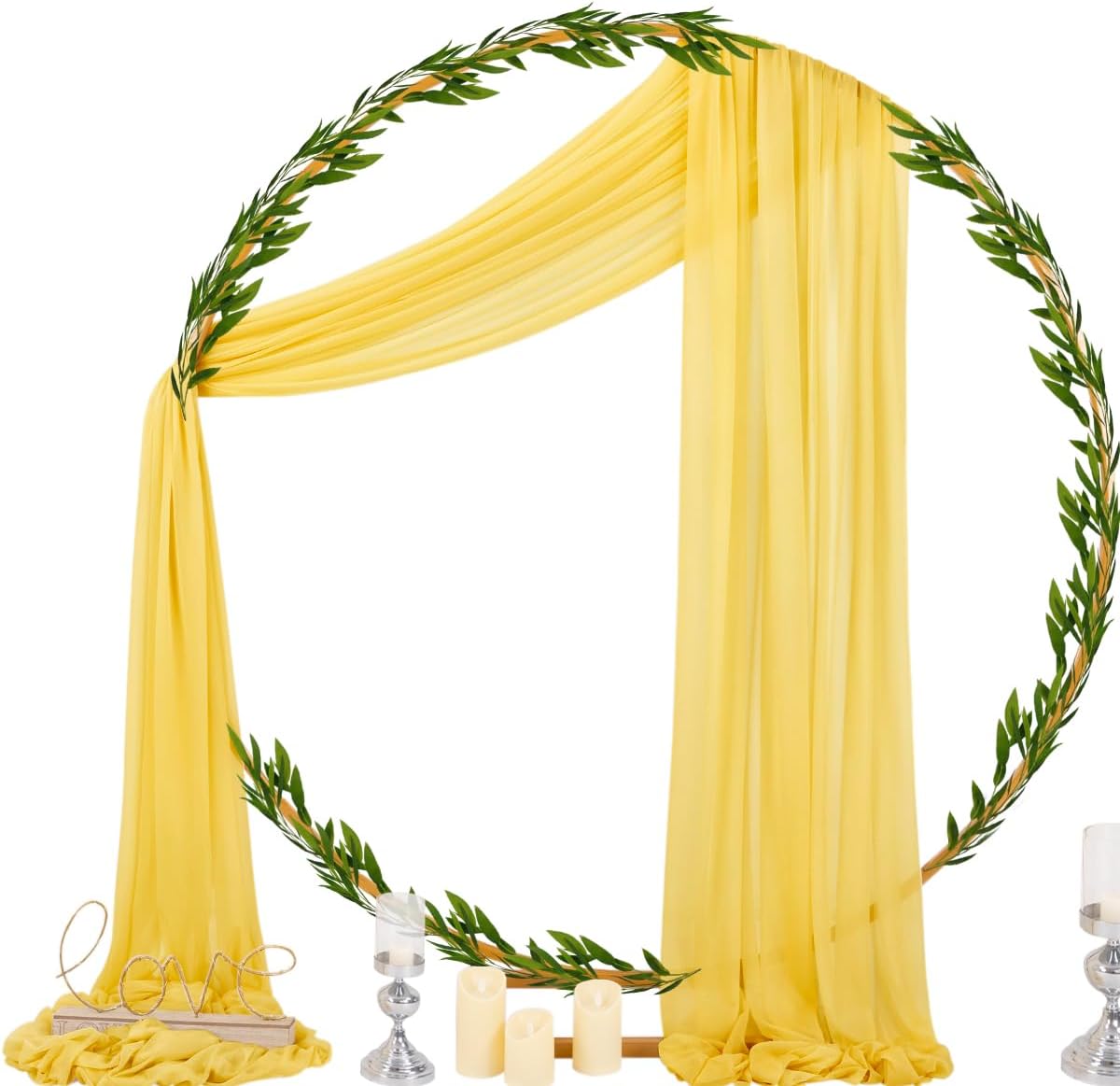 Socomi Yellow Sheer Wedding Arch Draping Fabric 29" x 20Ft 4 Panels Outdoor Curtain Drapes Extra Long for Bridal Baby Shower Ceremony Birthday Party Decor