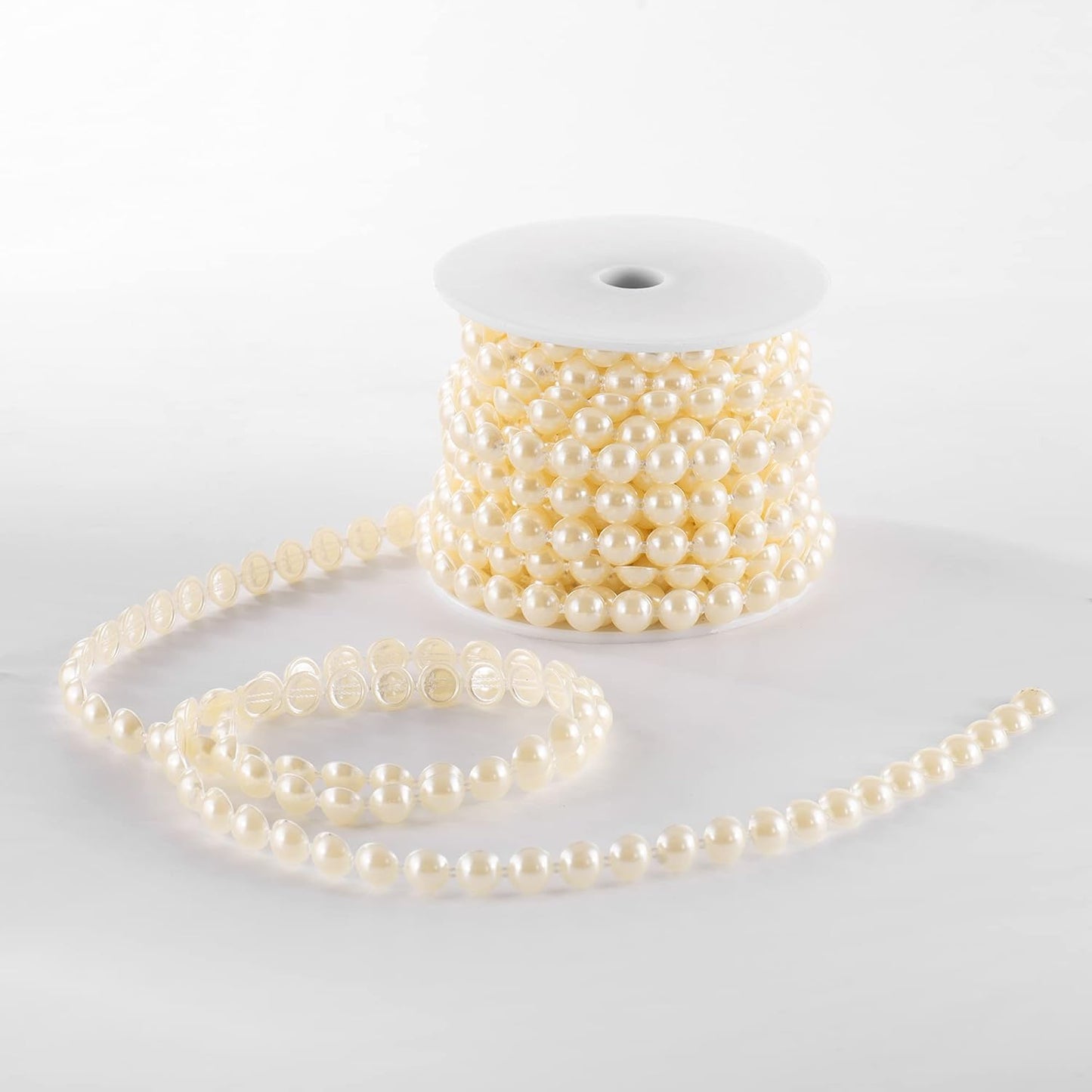 Half-Round Pearl Bead Garland String 11 Yards, 10MM Flat Pearl Beaded Spool Roll Crafts for Wedding Party Decoration (Ivory)