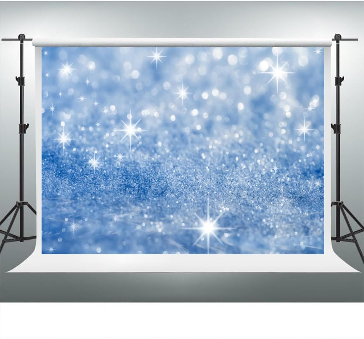 YongFoto Silver Blue Glitter Backdrop 15x10ft Silver Light Spots Blue Sequin Bokeh Photography Background Birthday Bridal Shower Wedding Photography Background Party Banner Portraits Photoshoot Props