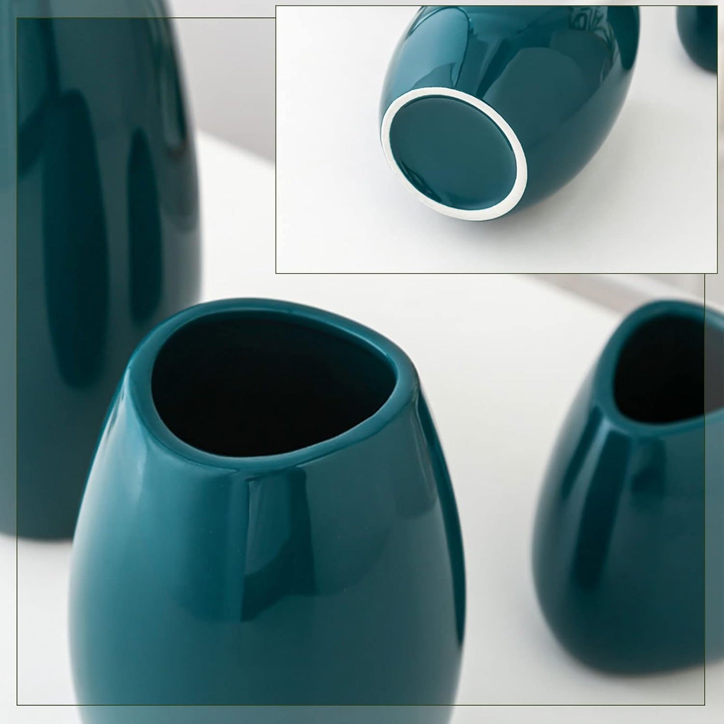hjn Ceramic Vase Set of 3 Teal Flower Vase for Home Decor, Modern Decorative Vase for Flowers Vases for Your Ideal Shelf Decor/Table/Living Room/Kitchen/Office-Teal