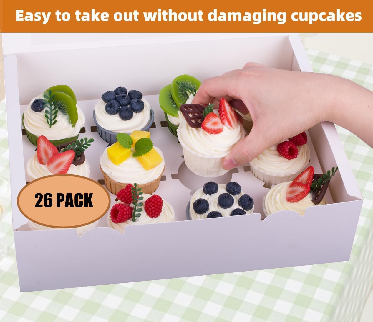 26-Set Cupcake Boxes Hold 12 Standard Cupcakes, Food Grade Cupcake Holders Bakery Carrier Boxes with Windows and Inserts for Cupcakes, Muffins and Pastries (White-26 Pack)