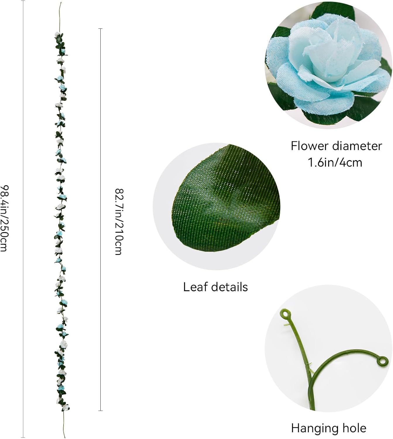 12 PCS 98.4 FT Artificial Flower Garland Rose Garland for Wedding Room Decor（12,Light Blue）