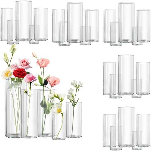 30pcs Glass Cylinder Vase for Centerpieces, 6,8,10,10,12 inch Tall Big Clear Flower Vase Bulk Floating Candle Holder for Wedding Table Home Décor and Party