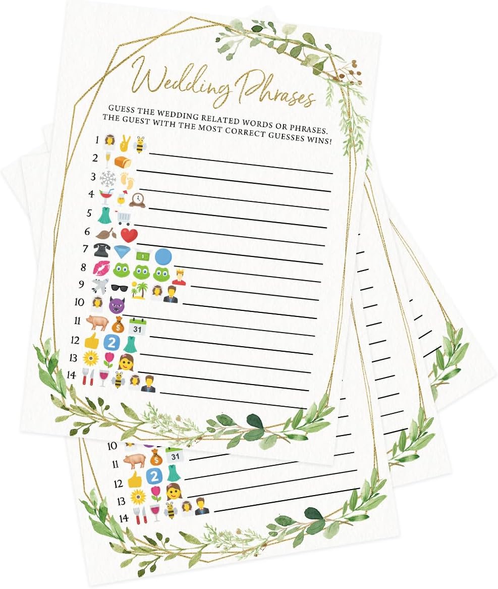 Printed Party Bridal Shower Games – Wedding Phrase Guessing Game, Fun Wedding Shower Activity, Botanical Greenery Theme, for up to 50 Guests