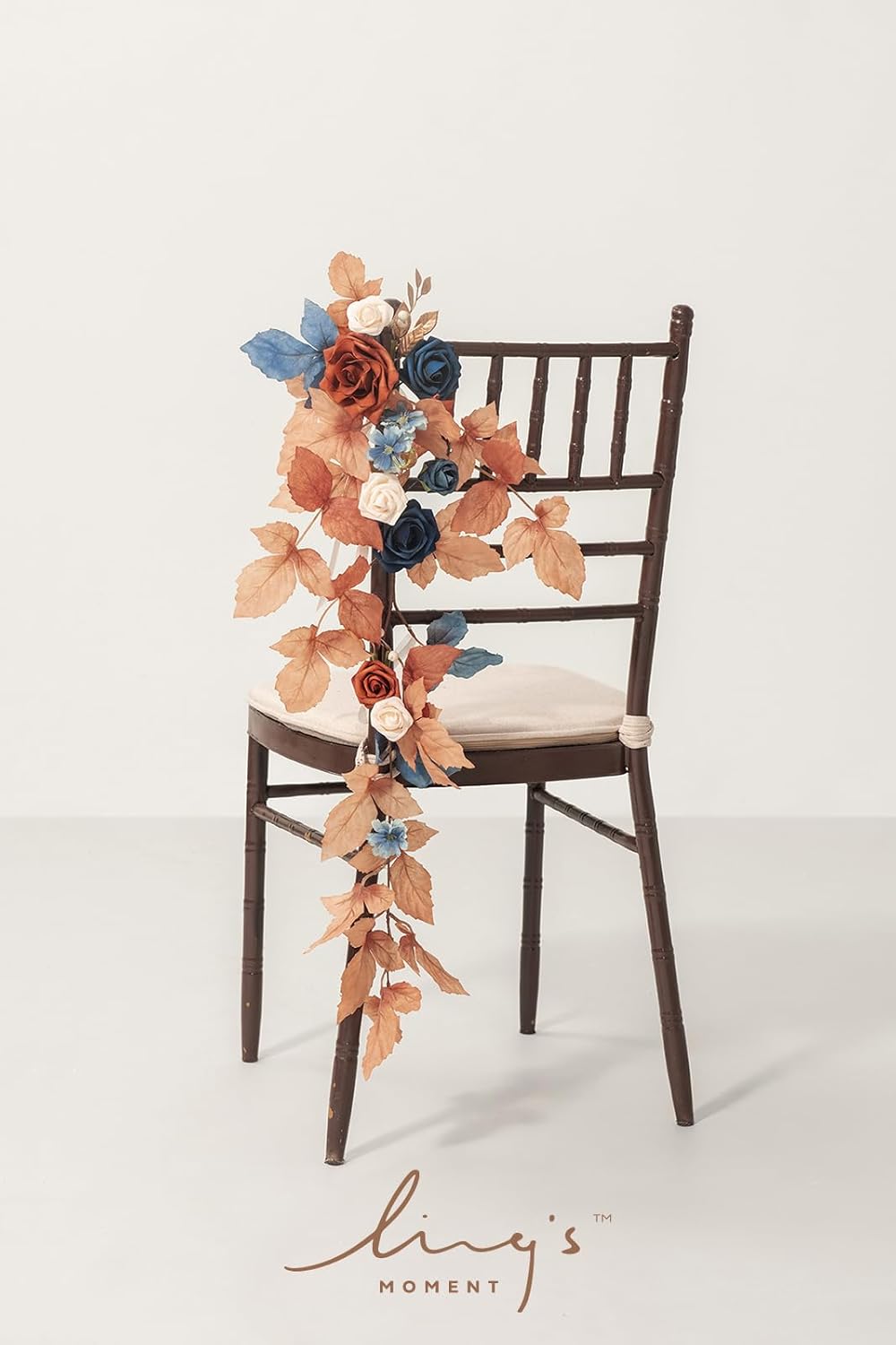 Ling's Moment Fall 10pcs Wedding Chair Decorations Aisle Floral Swag Artificial Pew Flowers Hanging Garland Terracotta Burnt Orange & Navy Blue for Ceremony Reception Church Rose Floral Party Outdoor