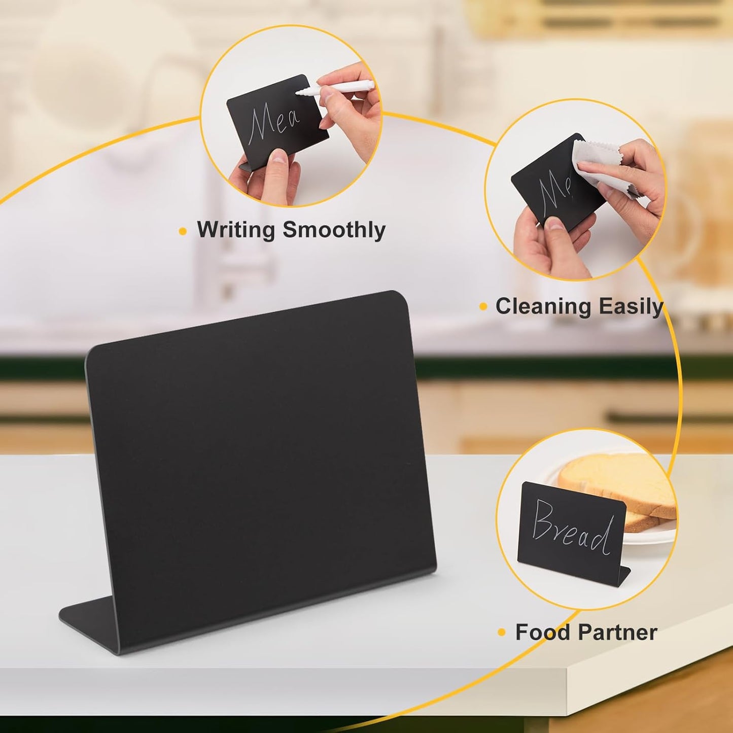 12 Pcs 4"x3" Mini Chalkboard Signs for Food, Reusable PVC Food Labels, Reserved Table Signs for Party Buffet, Birthdays, Bakery, Weddings Table Numbers, Buffet Display, Place Cards, Name Tag