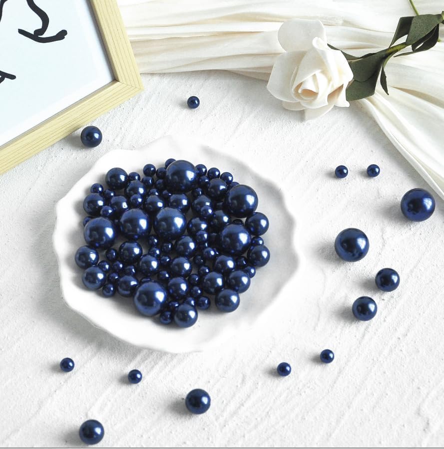 520Pcs Navyblue Beads for Centerpieces Decor, Artifical Pearls Vase Filler, Large Beads for Makeup Brush, No Hole Round Pearl Beads for Wedding Birthday Christmas Party Home Decor(18mm 14mm 6mm)