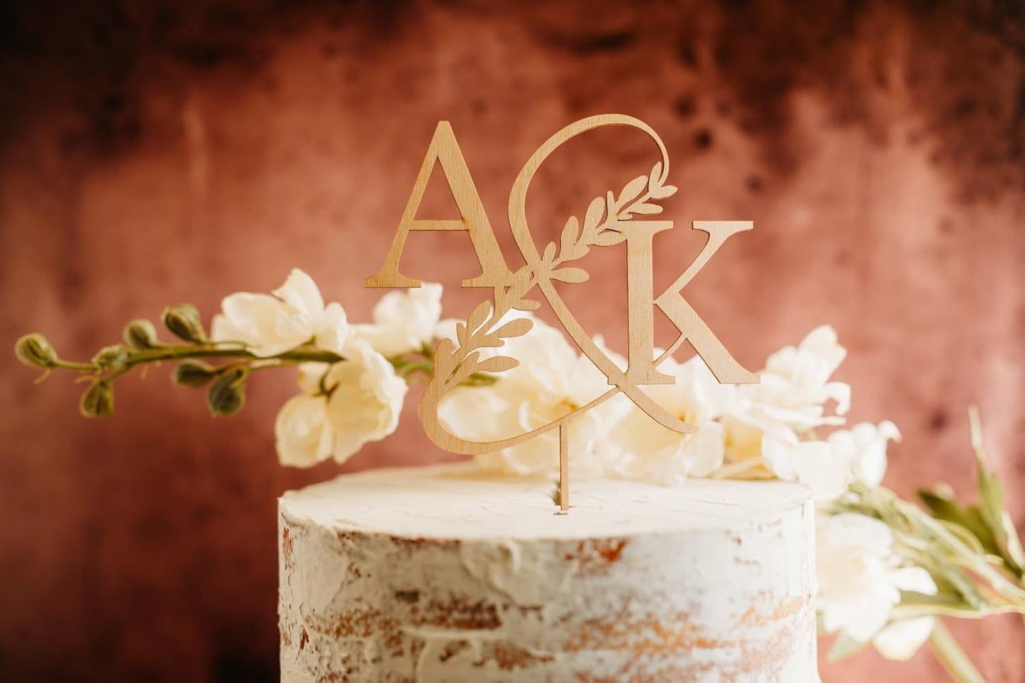 Custom Initials Wedding Personalized Acrylic and Wood Cake Topper, Modern Ampersand, Cake Topper, Birthday Topper, Rustic Elegant Cake Toppers