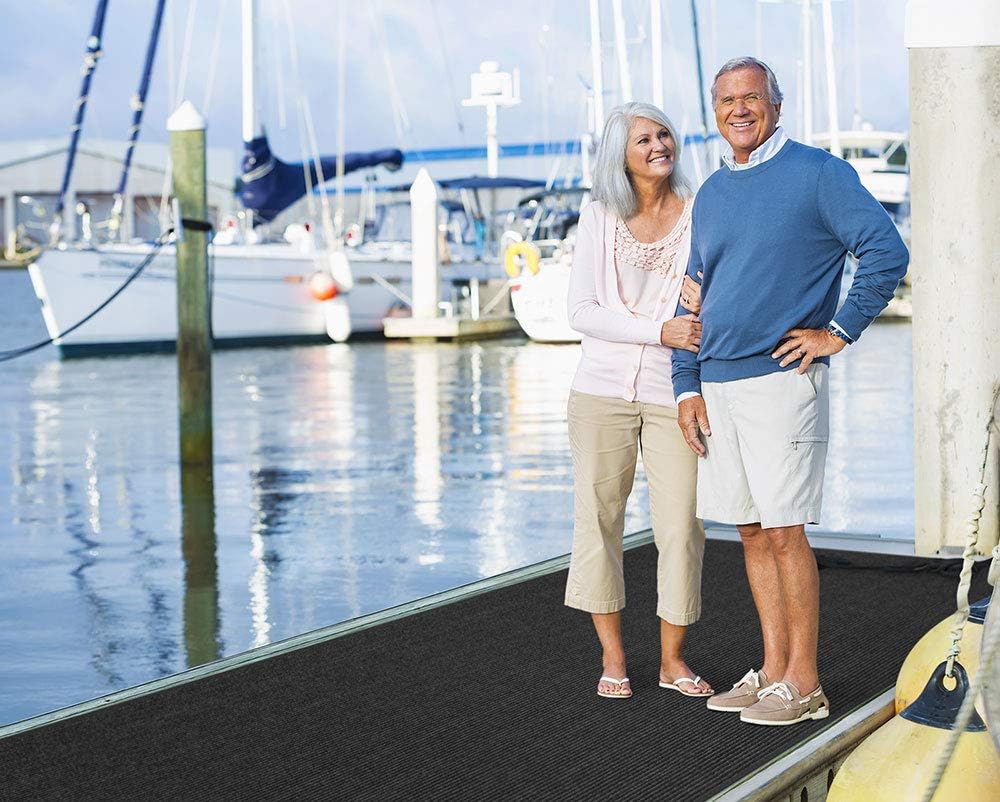 House, Home and More Indoor Outdoor Double-Ribbed Carpet Runner with Skid-Resistant Rubber Backing - Smokey Black - 4 Feet x 10 Feet