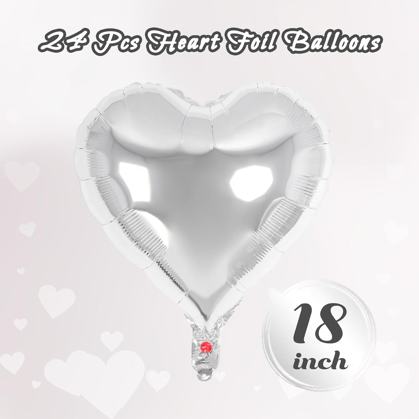 24 Pcs Silver Heart Balloons,18 inch Heart Shape Foil Balloons Love Balloons Valentine Balloons for Birthday Party Wedding Engagement Party Baby Shower Valentine Day Decorations (Silver)
