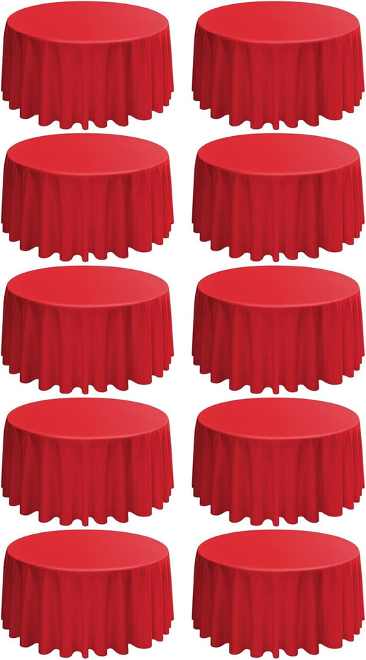 10 Pack Round Tablecloths - 120 Inch Red Polyester Cover for Round Tables, Stain and Wrinkle Resistant Washable Fabric Cloth for Wedding Banquet Parties