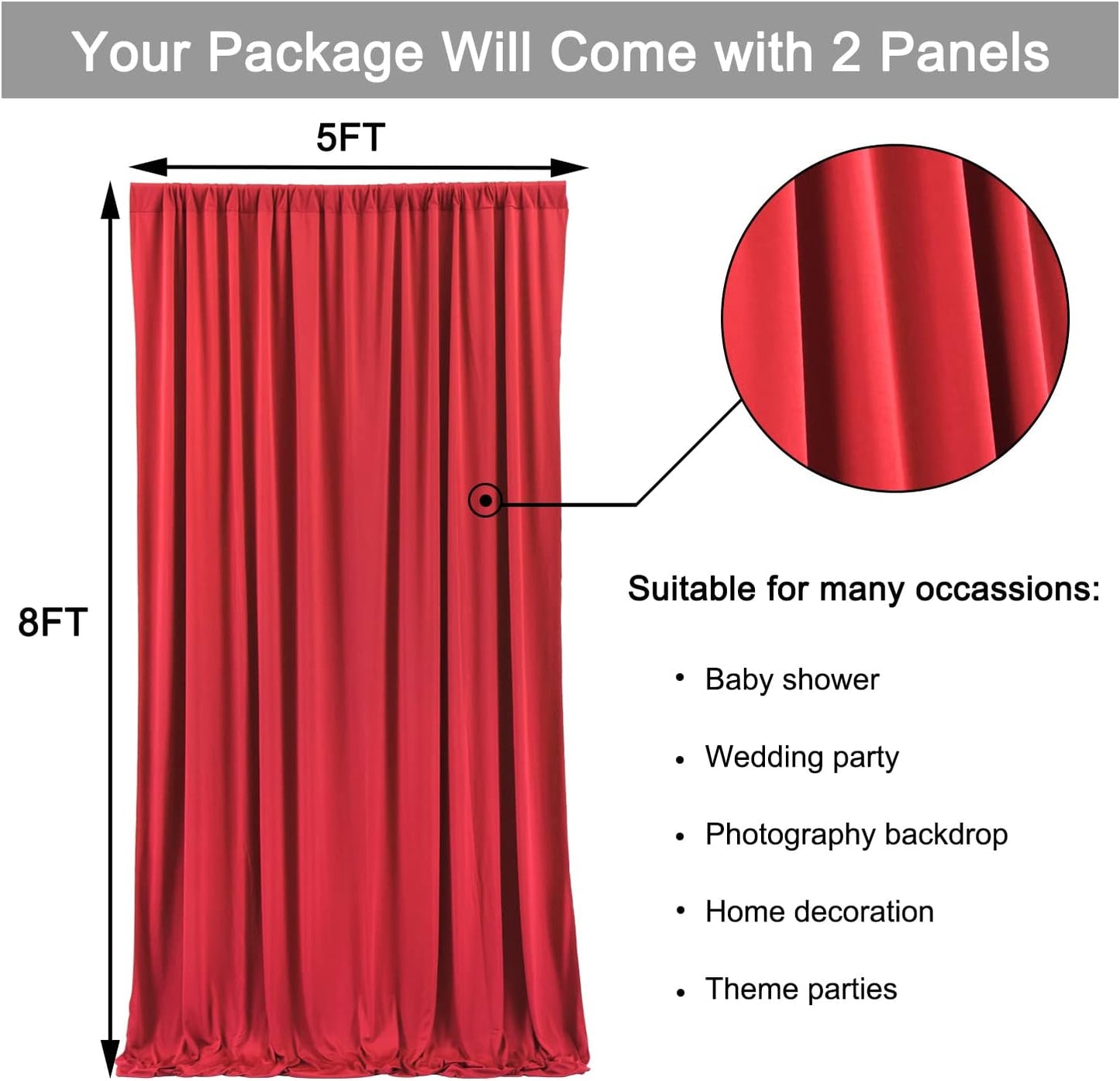 10ft x 8ft Wrinkle Free Red Backdrop Curtains for Parties, Polyester Photo Backdrop Drapes 2 Panels 5x8ft for Wedding Birthday Party Christmas Photography Background for Backdrop Stand