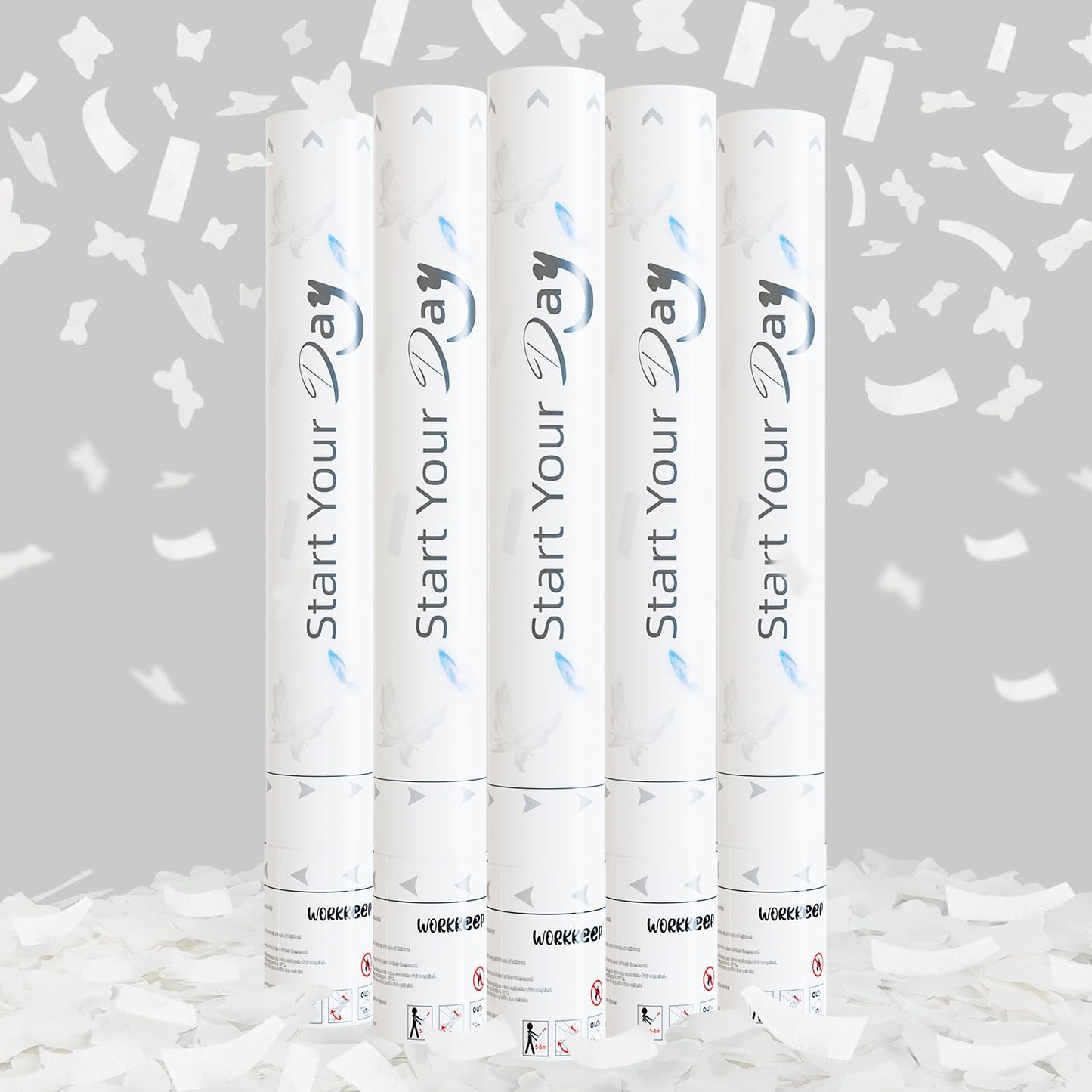 White Butterfly Confetti Poppers, 15 Inch Butterfly Party Poppers for Birthday, Wedding, Halloween Celebrations - Air Powered Confetti Gun