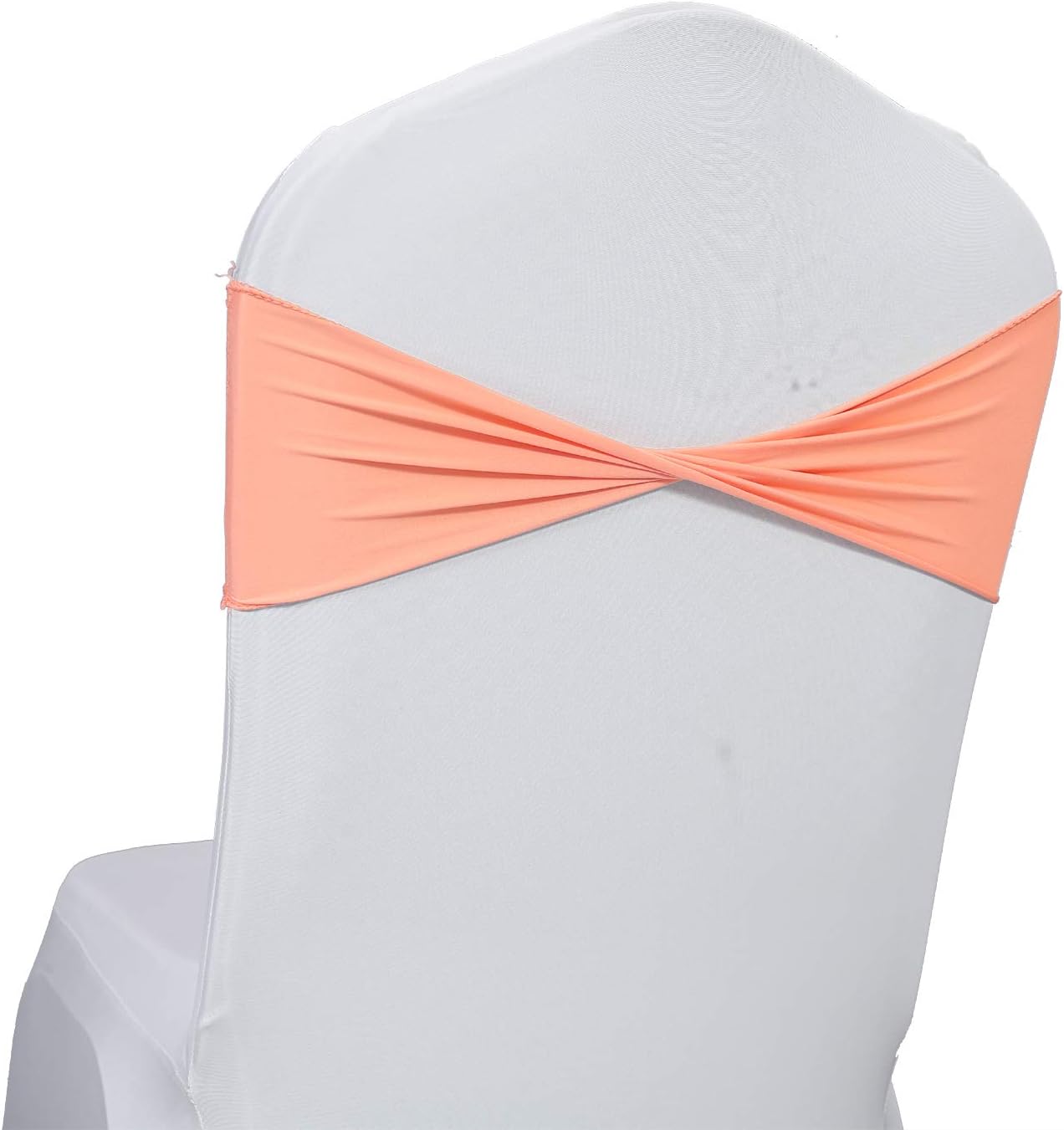 VDS Pack of 50 PCS | Peach | Spandex Chair Sashes Bows Without Buckle | Stretch Elastic Banquet Universal Folding Chair Band Tie with for Wedding Party Conference Celebration Event Decoration
