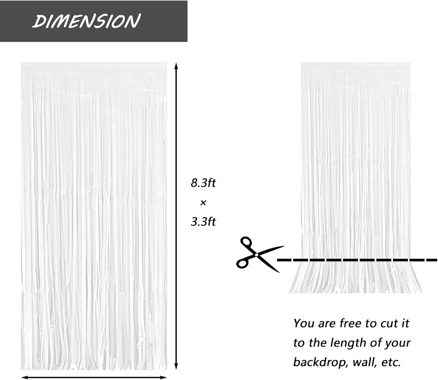 White Foil Fringe Curtain 3.3×8.3FT 6 Packs, Metallic Tinsel Curtains Party Streamers for Birthday Graduation Baby Shower Decoration (6pcs,3.3FT×8.3FT, White)