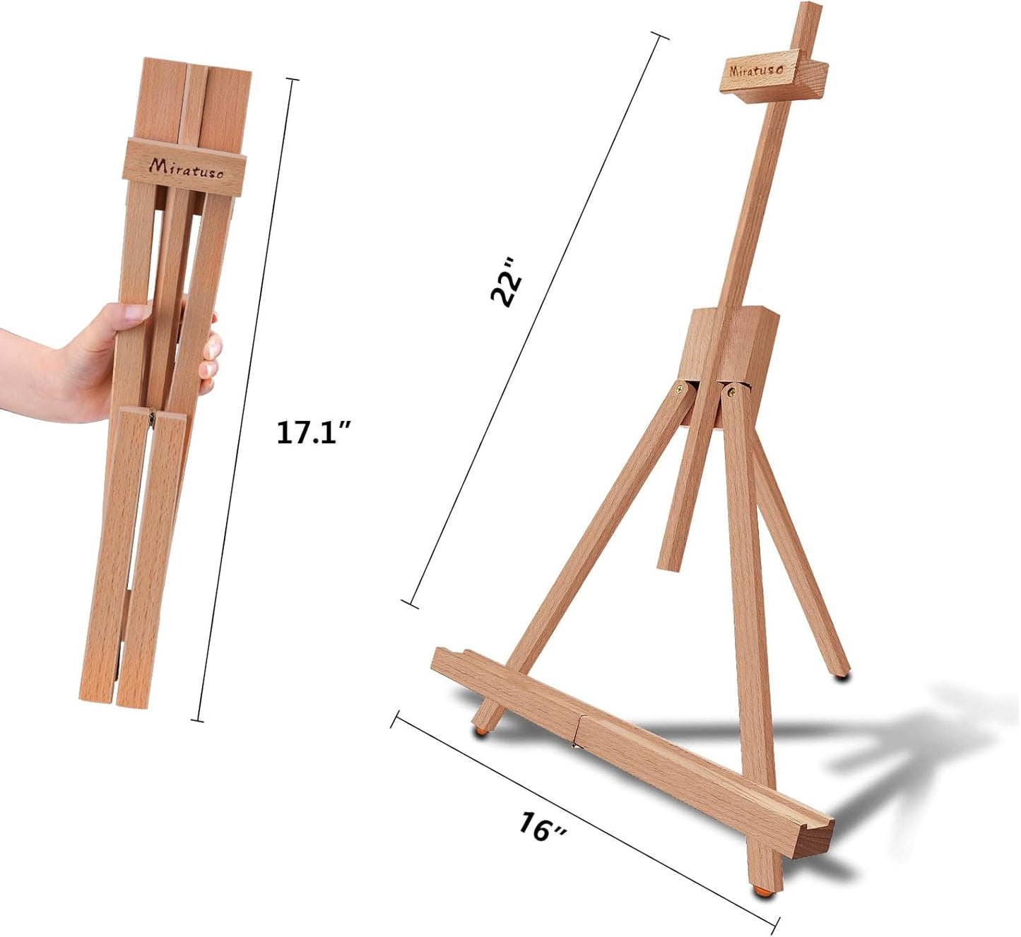 Miratuso Art Easel (2 Pack) A-Frame Painting Easel, Wood Display Stand Holding Canvas Up to 22" High, Portable Folding Travel Tabletop Easel and Sign Holder, Easy to Carry