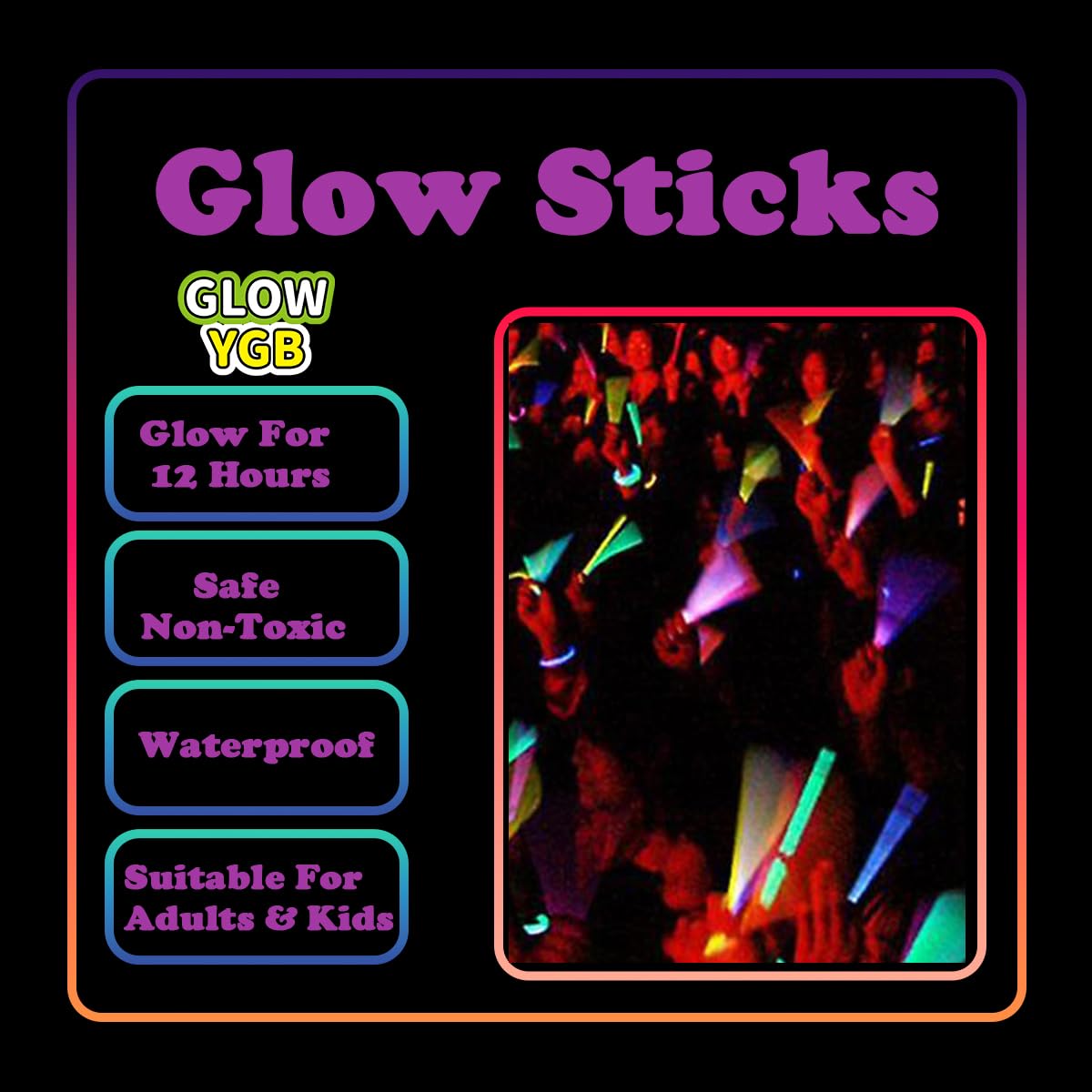 22 PC Glow Sticks in The Dark Party Supplies, 12 Hours Duration Emergency Glow Sticks Bulk Party Pack, Glow Party Supplies, Glow Sticks for Kids, Glow in The Dark Sticks Waterproof, Nontoxic