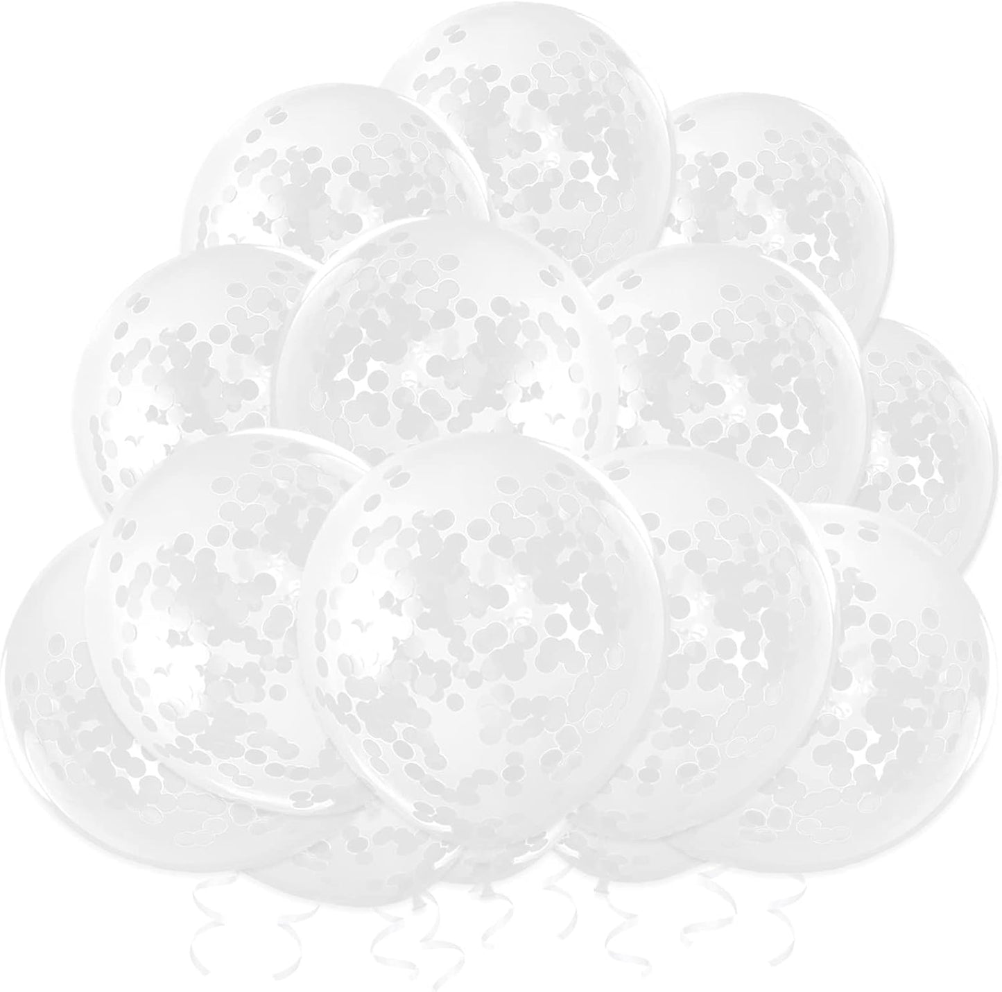 White Confetti Balloons, 25 Pcs Thickened 12 Inch Clear Latex Balloon with Confetti Inside for Graduation Engagement Bridal Shower Party Baby Shower Gender Reveal Birthday Party Decoration Supplies