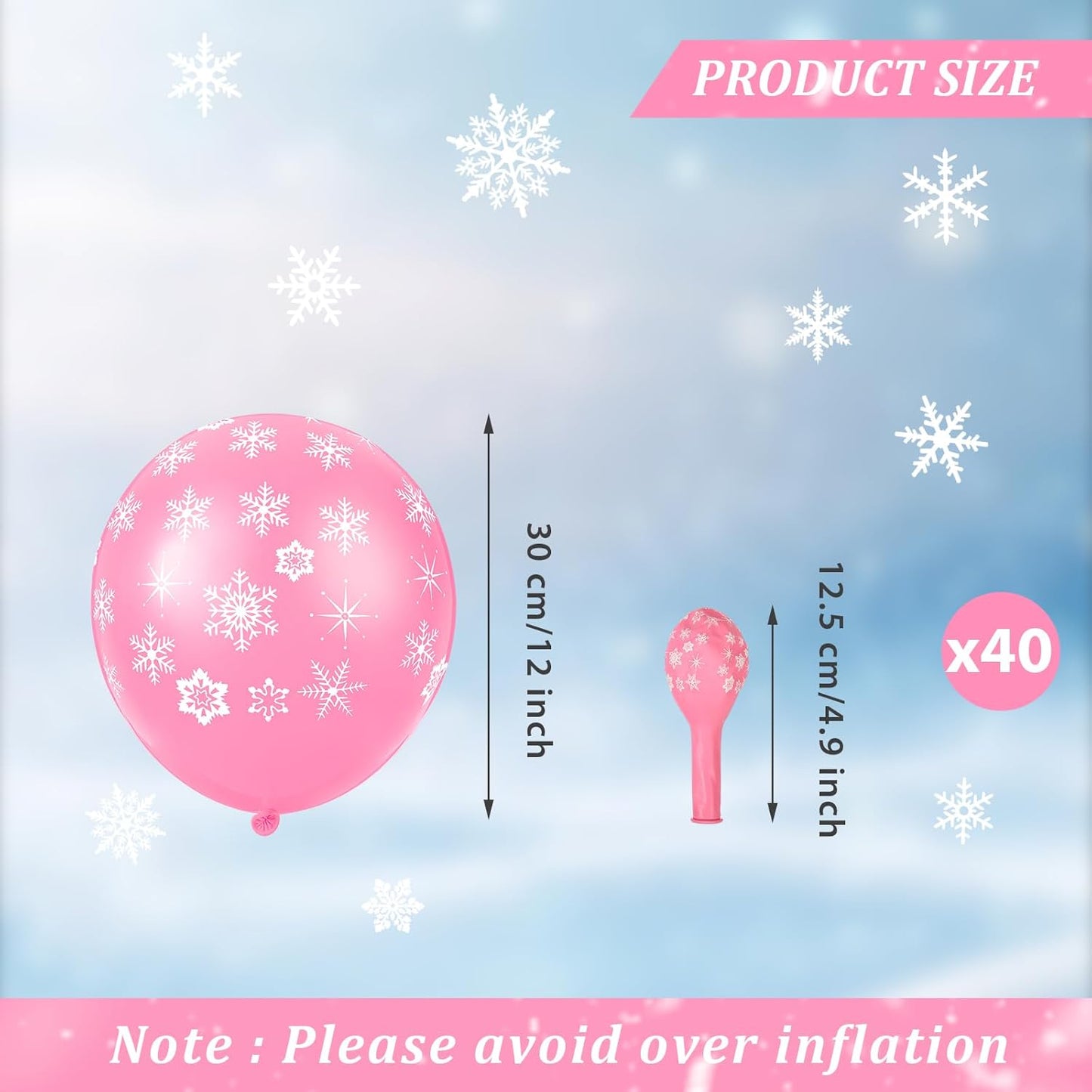 Skylety 40 Pieces Snowflake Balloons Bulk Winter Transparent Snowflake Latex Balloons for Christmas Birthday Wedding Party Decorations(Pink)