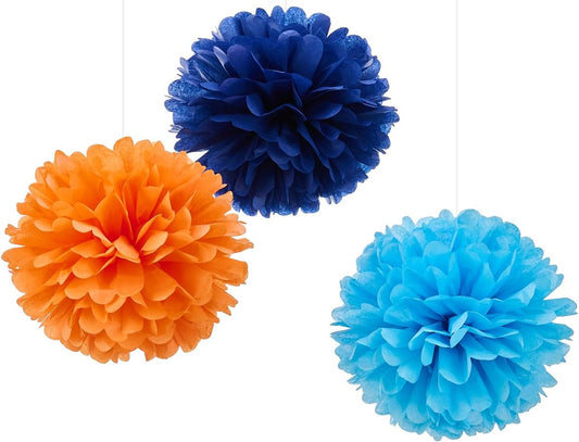WEVEN Tissue Pom Poms Tissue Paper Flowers Tissue Fluff Balls Party Decorations 12-Inch Pack of 12 (Orange, Blue)