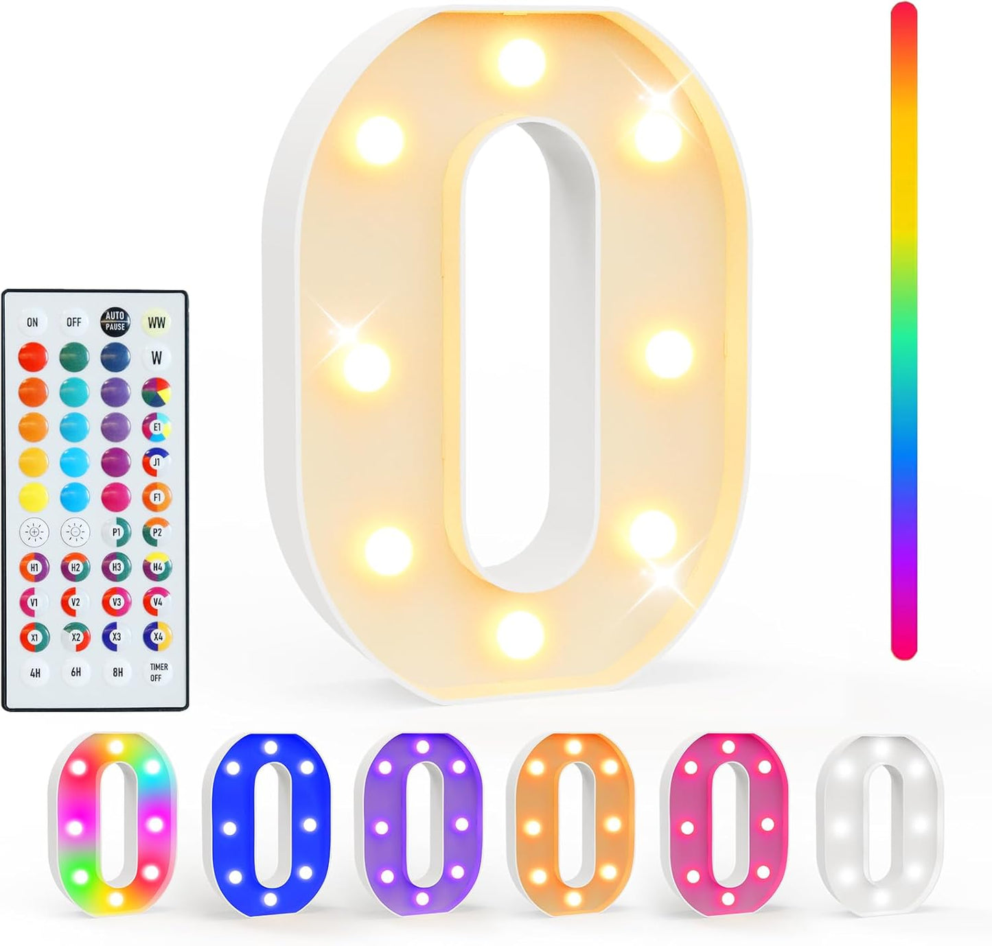 Pooqla Colorful Light Up Letters with Remote, Upgraded 35 Colors LED Marquee Letters, RGB Lighted Letter for Girls Teenager Gift, Birthday, Party, Wedding, Night Light, Room, Bedroom Decor, Letter O