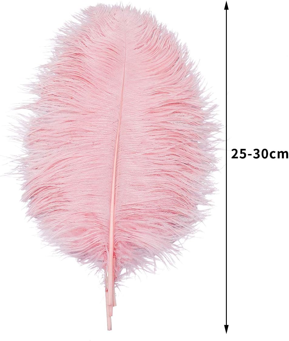 24pcs Natural Lotus Pink Ostrich Feathers 10-12inch (25-30cm) for Wedding Party Centerpieces，Flower Arrangement and Home Decoration.