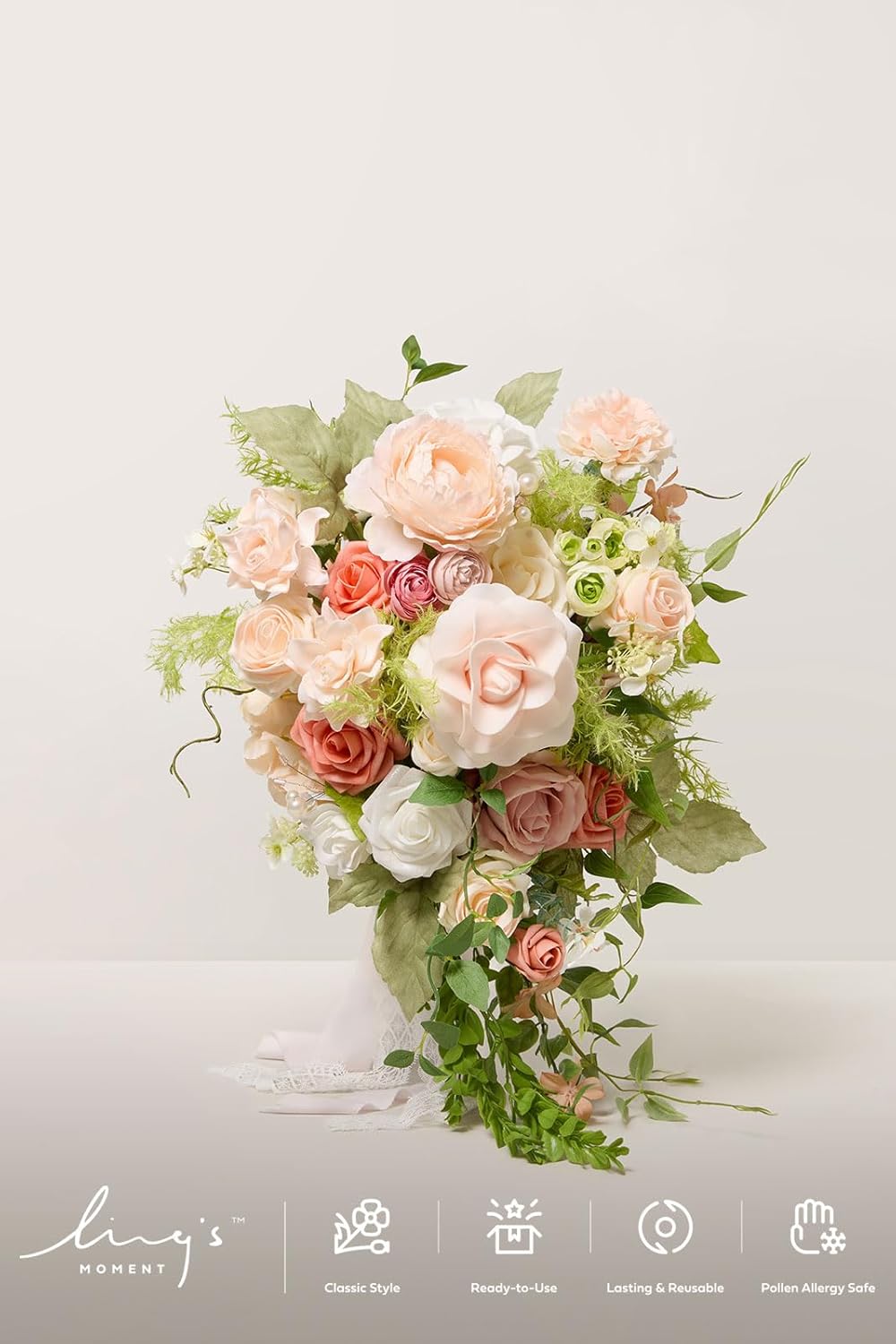 Ling's moment Pink Bride Bouquet - 15 Inch Wedding Blush Garden Artificial Flowers for Bride