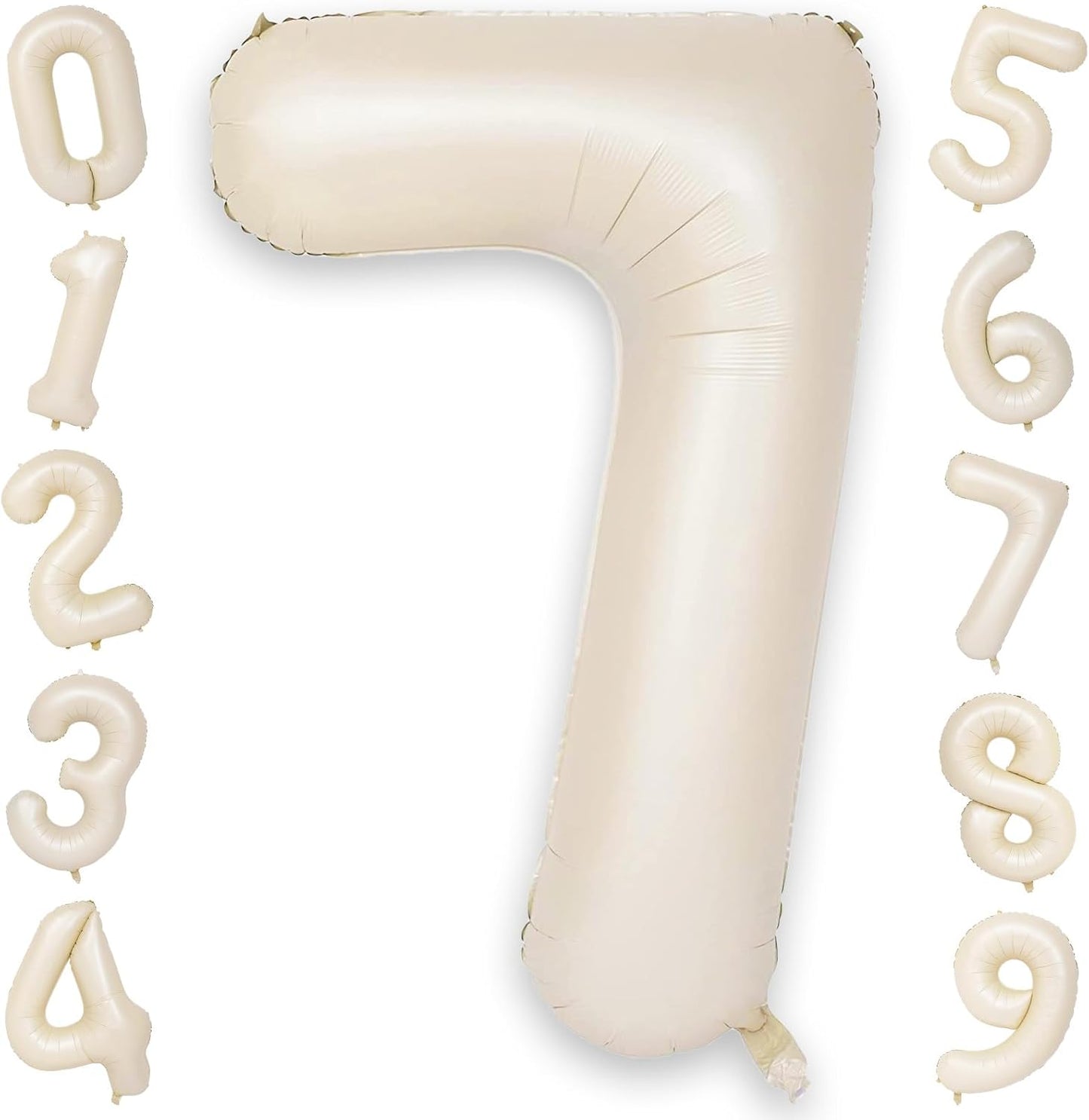 40 Inch Cream Number 7 Balloon, Beige Large Self Inflating Foil Balloons for 7th Birthday Decoration Boys Girls, Digital 7 Helium Balloon for Women Men Birthday Baby Shower Anniversary Party Supplies